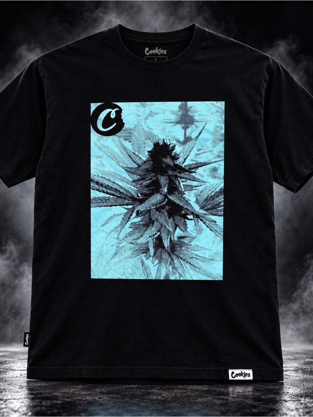 Cookies Men’s Black Tee with Aqua Graphic